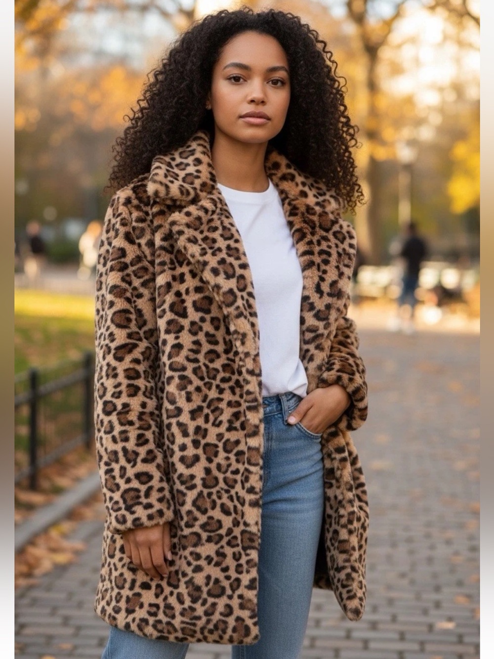Love Tree Leopard Print Faux Fur Coat Sz S
